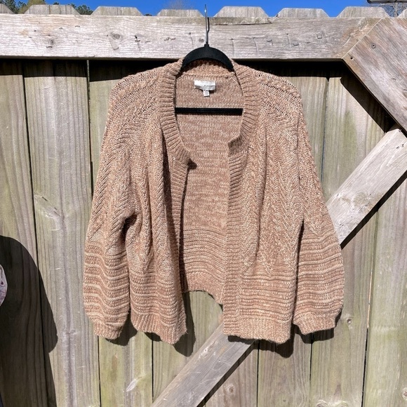Lucky Brand Boho Casual Wool Blend Open Front Bubble Sleeve Cableknit Cardigan - Picture 1 of 9